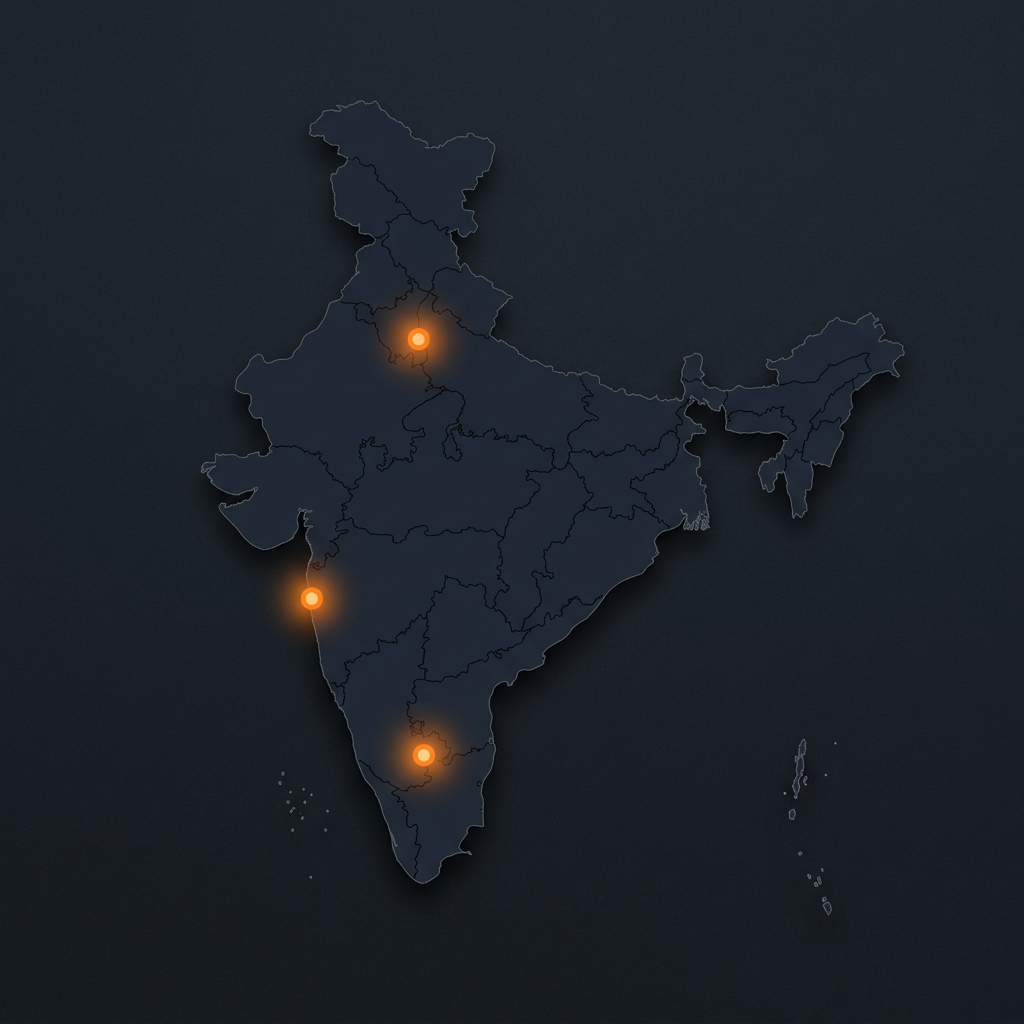 Top VC hub cities in India - Bengaluru, Mumbai, Delhi - on an illustrated map