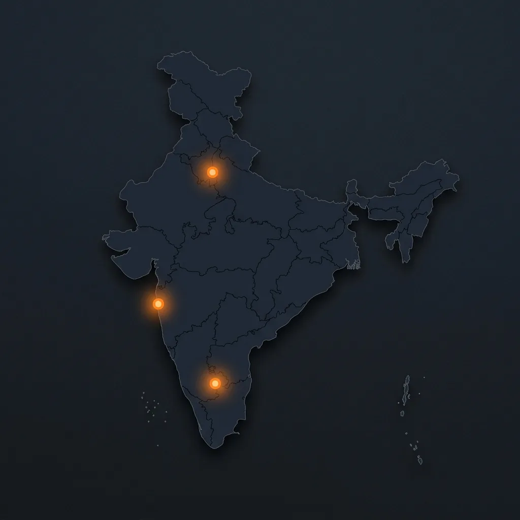 Top VC hub cities in India - Bengaluru, Mumbai, Delhi - on an illustrated map